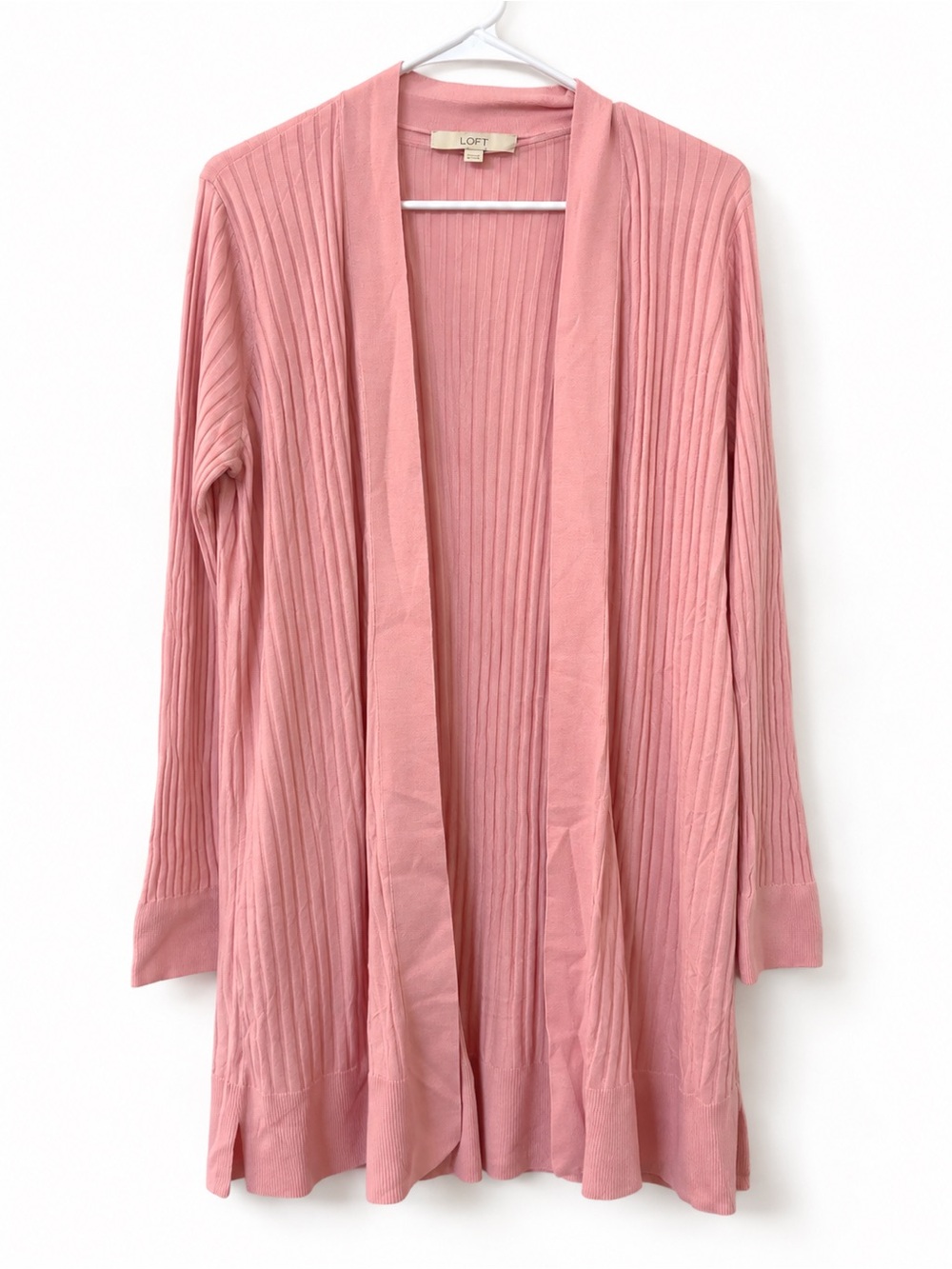 LOFT Dusty Rose Open-Front Ribbed Cardigan